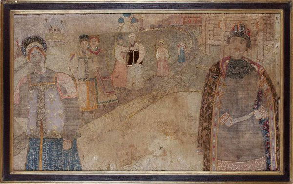 Russian Fine Needle-work. 19c.: Russian Antique Fine Needlework. 19c. 23 X 38.5 in., frame 26.5 X 42 in.