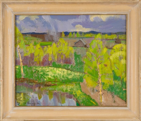 Nikolai Efimovich Timkov (Russian, 1912-1993): Nikolai Efimovich Timkov (Russian, 1912-1993). Landscape. Oil on board. Signed and dated 1975. 40 X 50 cm,. Honoured Artist of RSFSR (1987). Nickolay Timkov studied at the Rostov Art School from 1927 