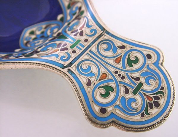 Russian Silver Enameled Kovsh. - 9