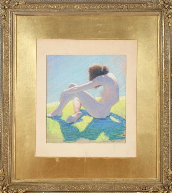 Vera Rockline (Russian, 1896-1934): Vera Rockline (Russian, 1896-1934) Nude on the Beach.Pastel/Paper. Signed. 12 X 10.5 in., frame 25.5 X 22.5 in.