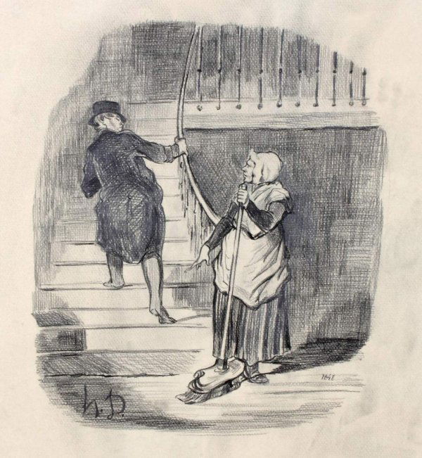 Honore Daumier (French, 1808-1879): Honore Daumier (French, 1808-1879) Drawing. Pencil/Paper. Signed H.D., dated 1848. Size: paper 60 X 44 cm., drawing 32 X 27 cm.