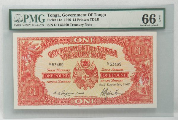 Tonga, 1966 1 Pound P#11e PMG 66 EPQ.
