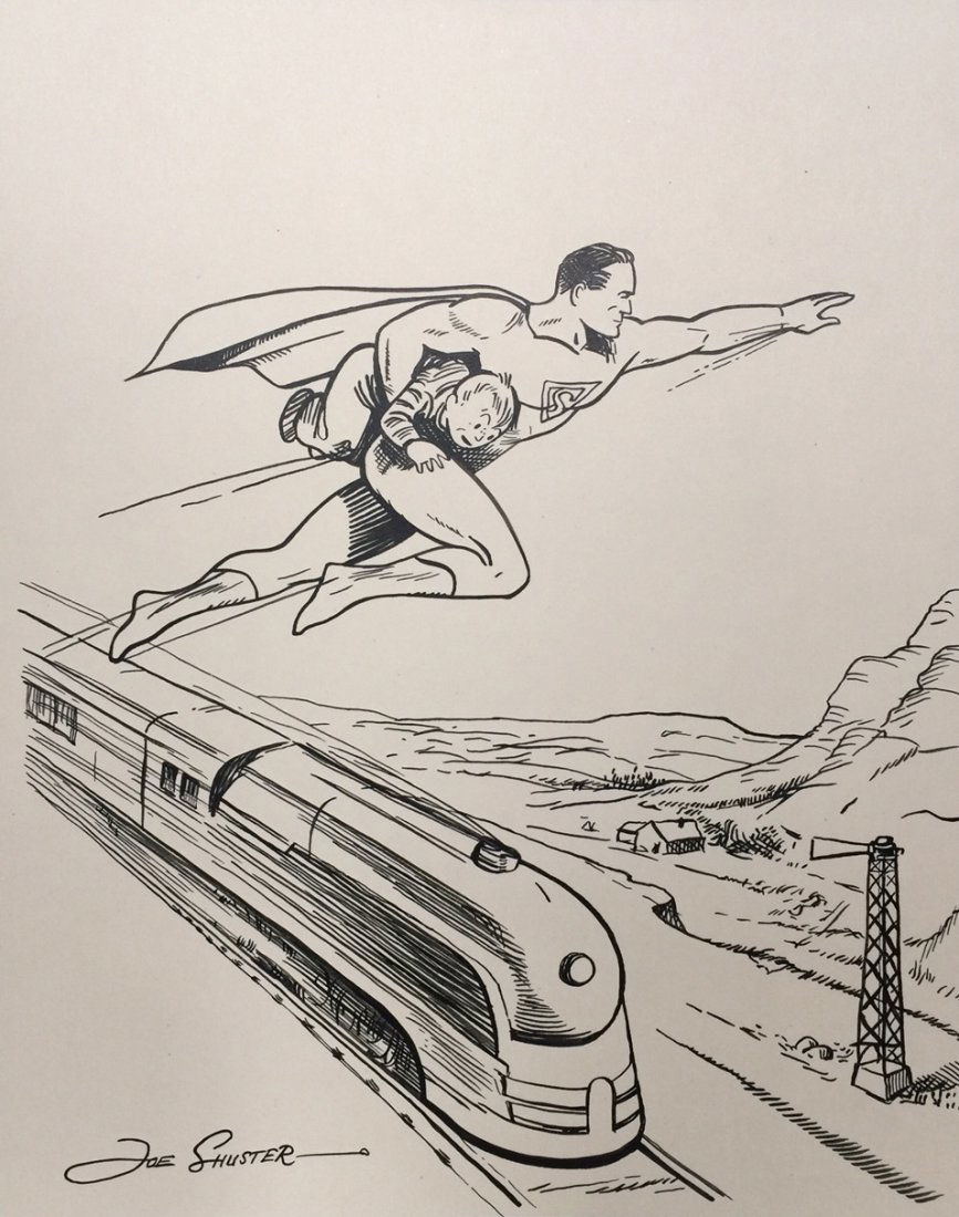Ink drawing signed Joe Shuster, Superman (1 of 5)