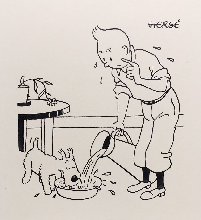 Ink drawing signed Herge (1 of 3)