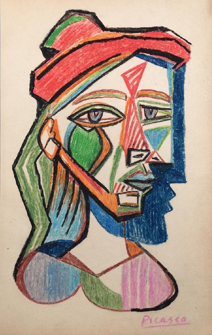 Wax crayon on paper signed Picasso (1 of 5)