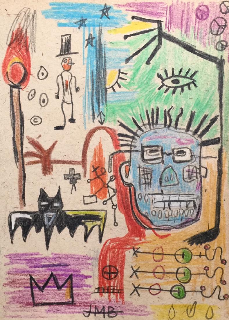 Mixed media on paper signed Jean-Michel Basquiat Attr. (1 of 5)