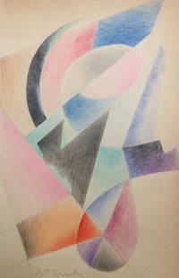 Liubov Popova Attr. crayon on paper: Crayon, drawing on paper. Signed lower left. From a private collection. Liubov Popova (1889-1924). It is being sold in the manner or style of the artist. 7,7 x 12 in. (19,6 x 30,3 cm). Abstract compos