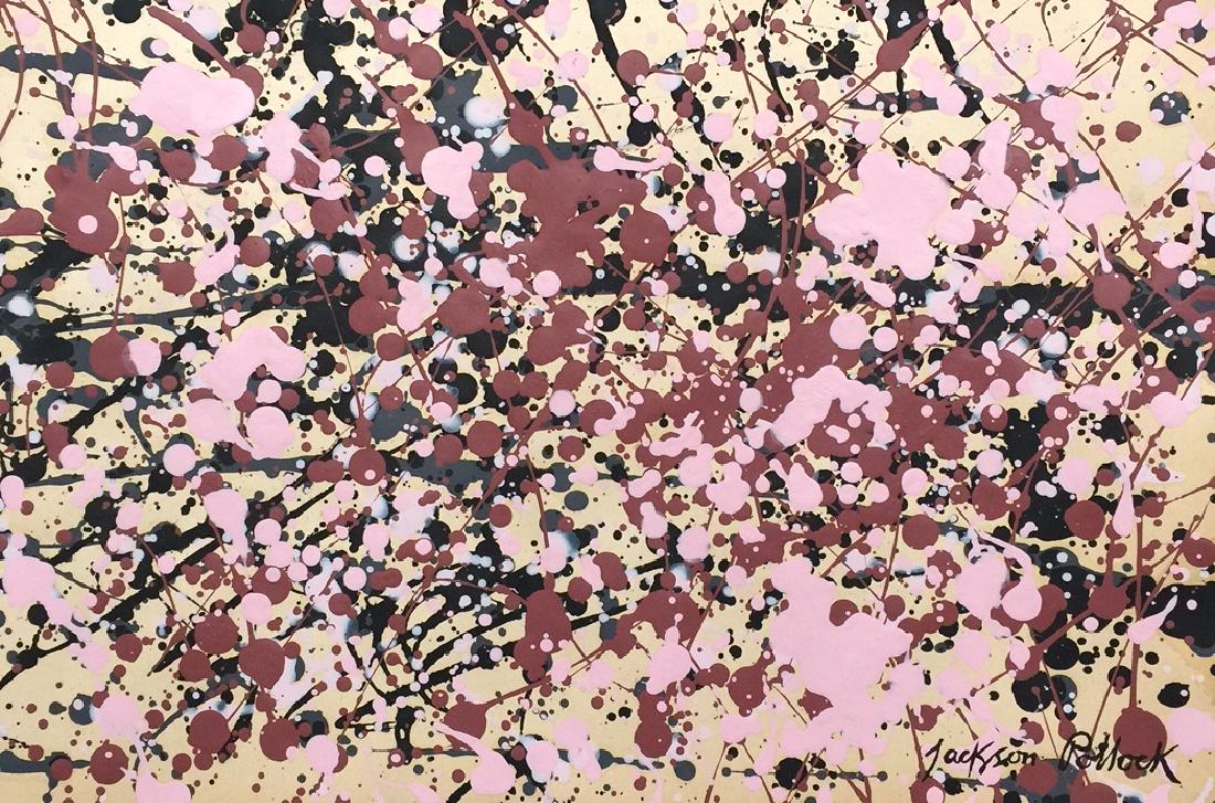 Jackson Pollock mixed media on paper: Mixed media on paper. Signed lower right. From a private collection. 7,8 x 11,6 in. (19,9 x 29,4 cm). Jackson Pollock (1912-1956). It is being sold in the manner or style of the artist. Abstract compo