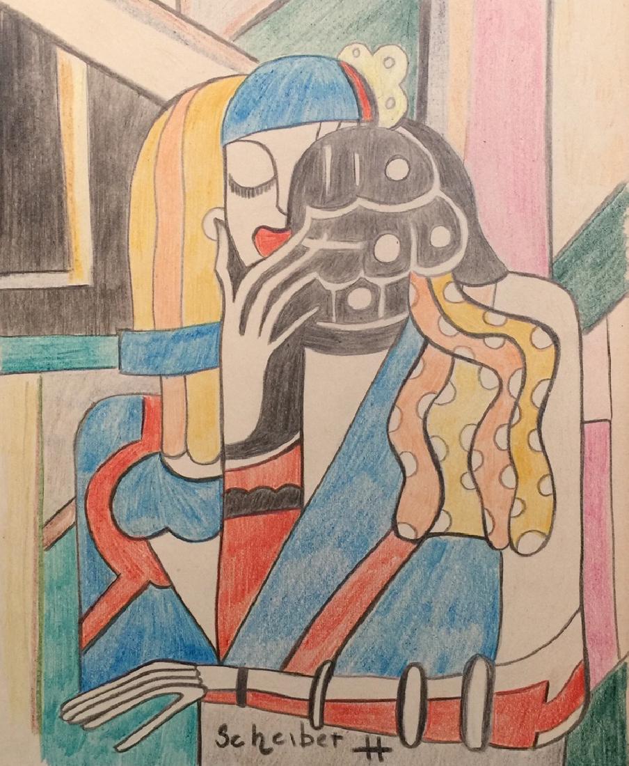 Hugo Scheiber crayon on paper style: Crayon on paper, drawing. Signed near the lower margin. Hugo Scheiber (Hungarian, 1873-1950). It is being sold in the manner or style of the artist. From a private collection. 8,1 x 9,9 in. (20,5 x 25