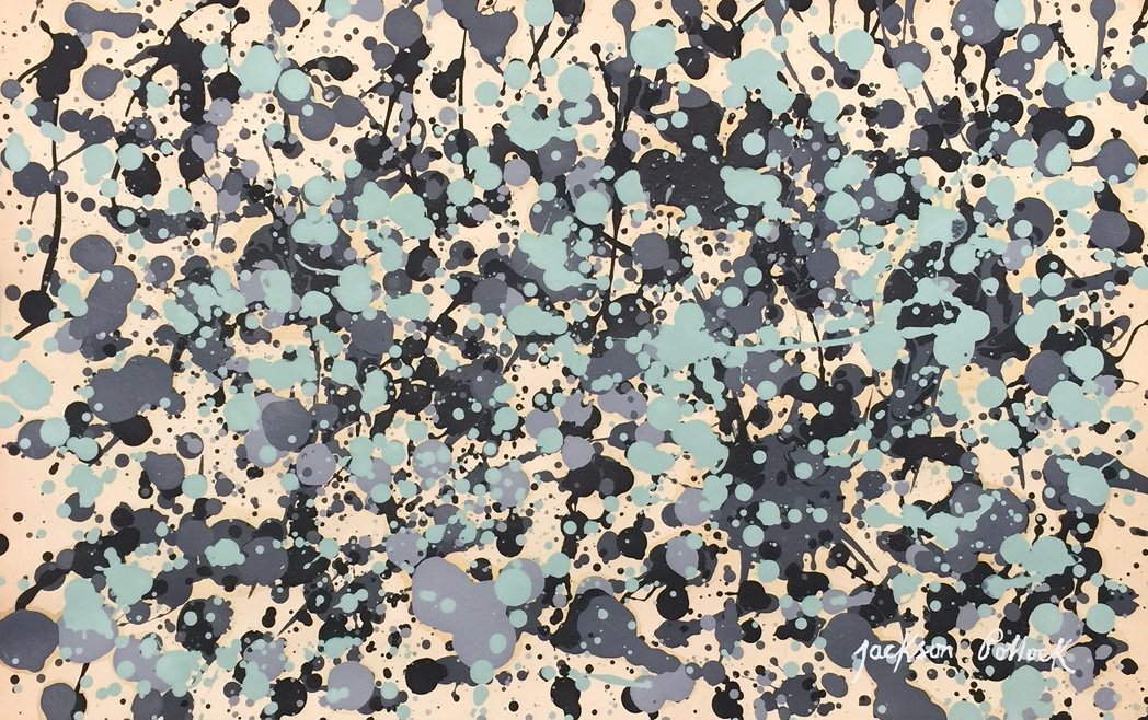 Jackson Pollock mixed media on paper American: Mixed media on paper. Signed lower right. Jackson Pollock (1912-1956). From a private collection. It is being sold in the manner or style of the artist. 7,7 x 12,1 in. (19,5 x 30,7 cm). Abstract compo