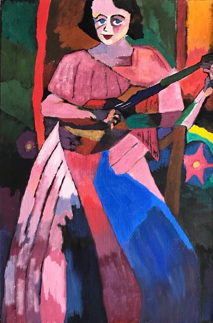 Portrait of a girl tempera on canvas abstract style: Tempera on paper, painting. Unsigned. Attr. Lentulov. From a private collection. 7,9 x 11,8 in. (20 x 30 cm). It is being sold in the manner or style of the artist. Portrait of a girl.