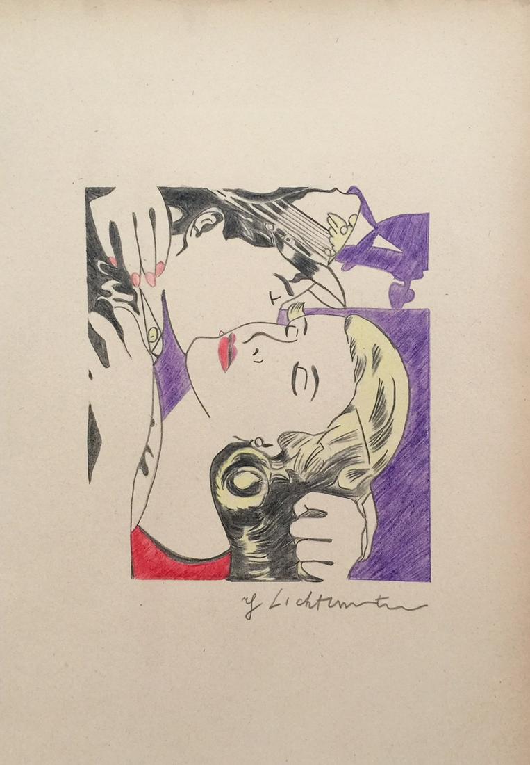 Roy Lichtenstein crayon on paper American: Crayon on paper, drawing. Signed lower right side. From a private collection. 8,1 x 11,7 in. (20,5 x 29,6 cm). Roy Lichtenstein (American, 1923-1997). It is being sold in the manner or style of the ar