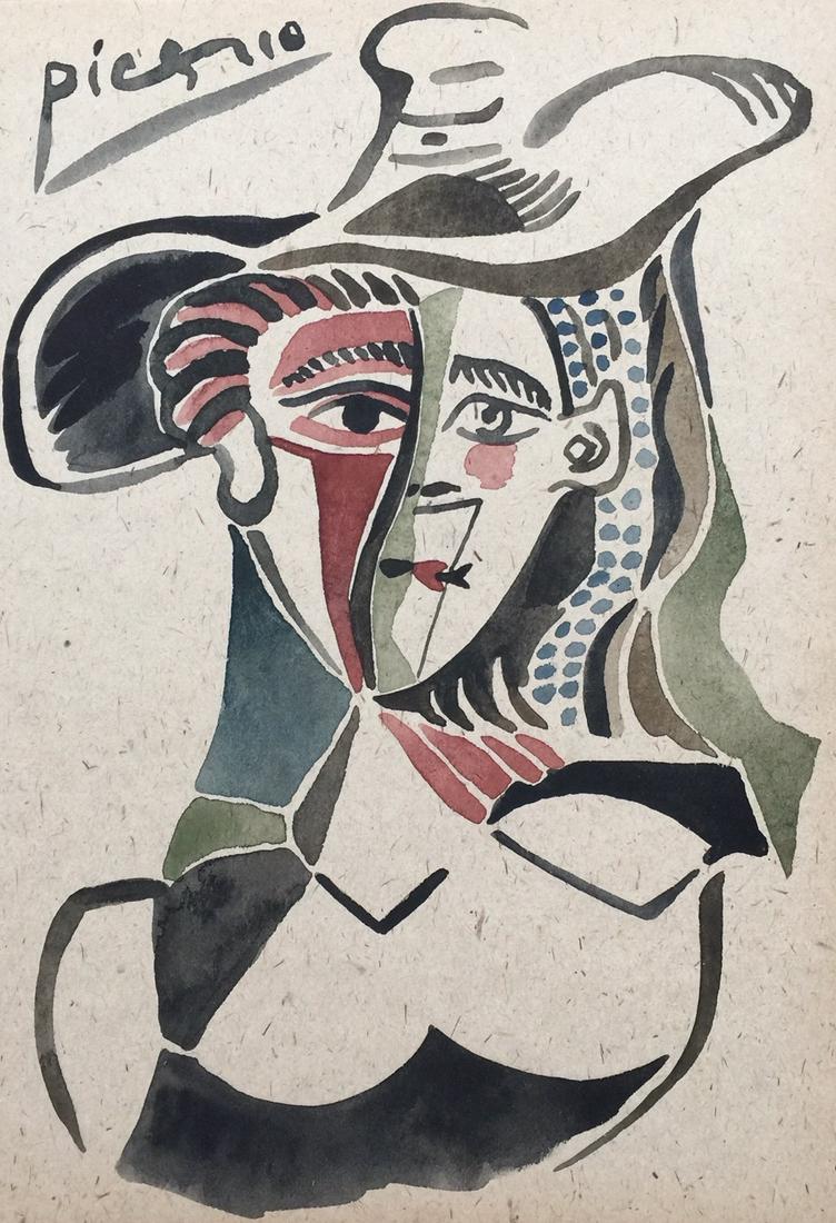 Pablo Picasso watercolor on thin cardboard Cubism (1 of 5)