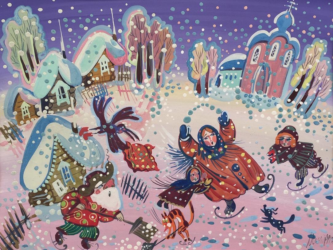 O. Moiseeva painting tempera on paper Russian winter (1 of 7)