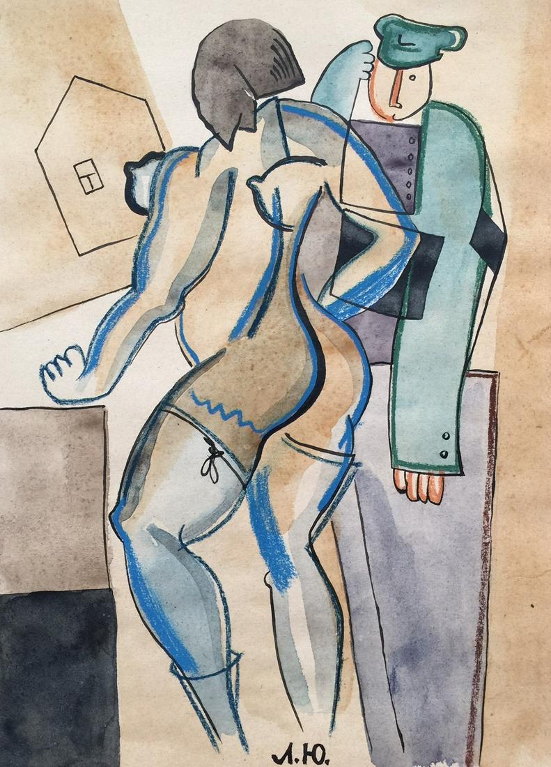 Lev Yudin watercolor, ink on paper Russian style (1 of 4)