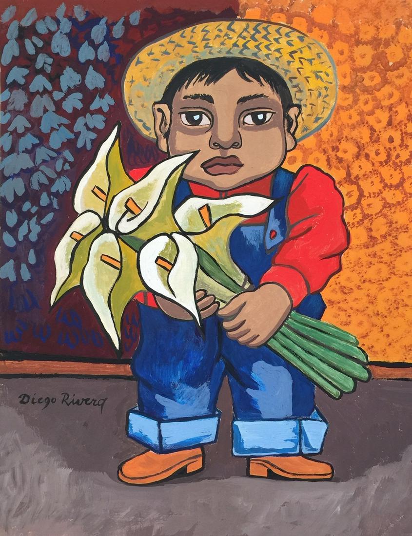 Diego Rivera mixed media on paper Mexican: Mixed media on paper. Signed lower left. From a private collection. 8 x 10,2 in. (20,4 x 26 cm). Diego Rivera (1886 - 1957). It is being sold in the manner or style of the artist.