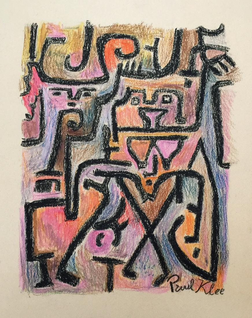 Mixed media on paper Paul Klee Abstract: Mixed media on paper. Signed lower right. From a private collection. 8,8 x 7,1 in. (22,3 x 18 cm). Paul Klee (1879-1940). It is being sold in the manner or style of the artist. Abstract composition.