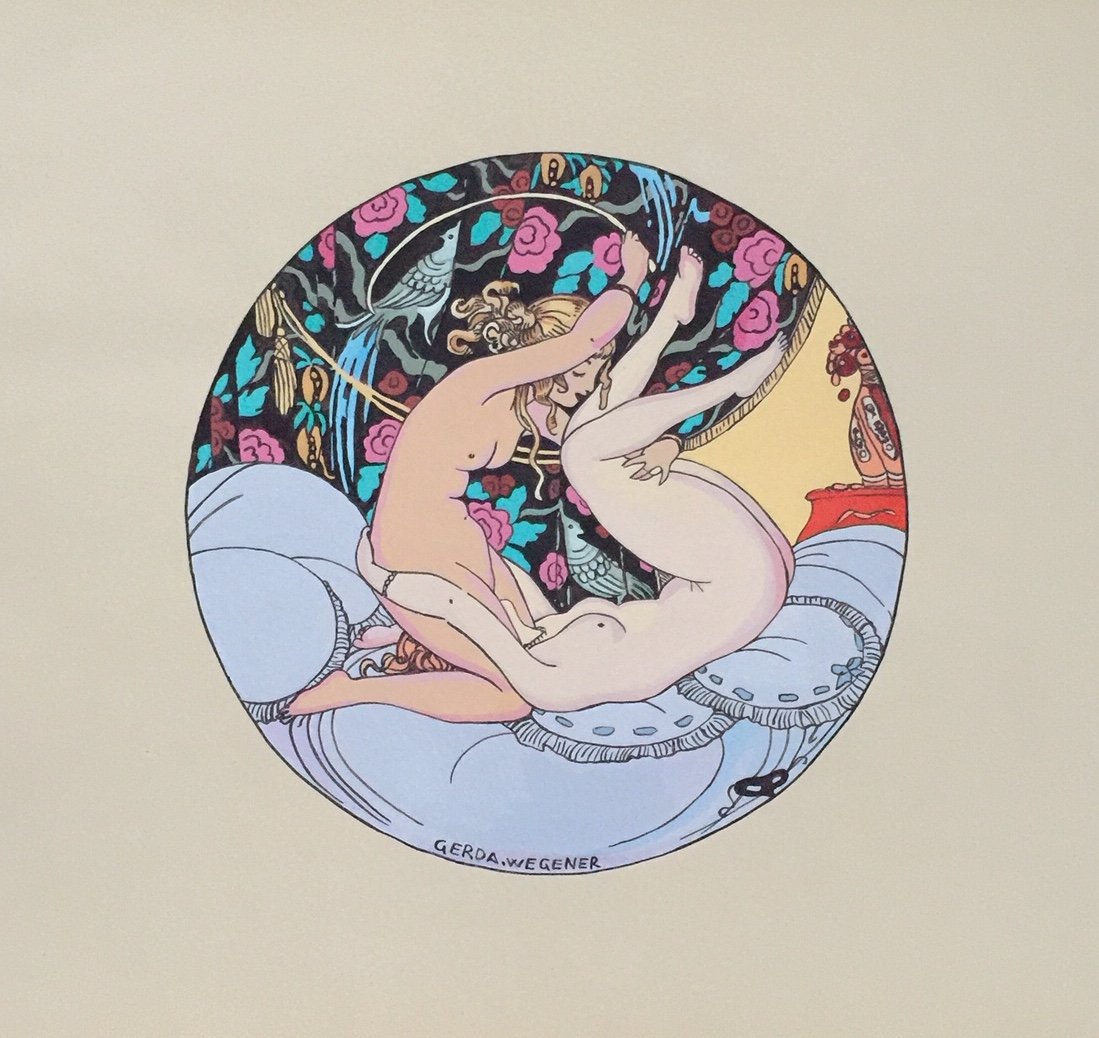 Gerda Wegener mixed media on paper Danish: Mixed media on paper, painting. Signed lower part. From a private collection. Attributed to Gerda Wegener (1886-1940, Danish). 11,7 x 11,7 in. (29,7 x 29,7 cm). It is being sold in the manner or style