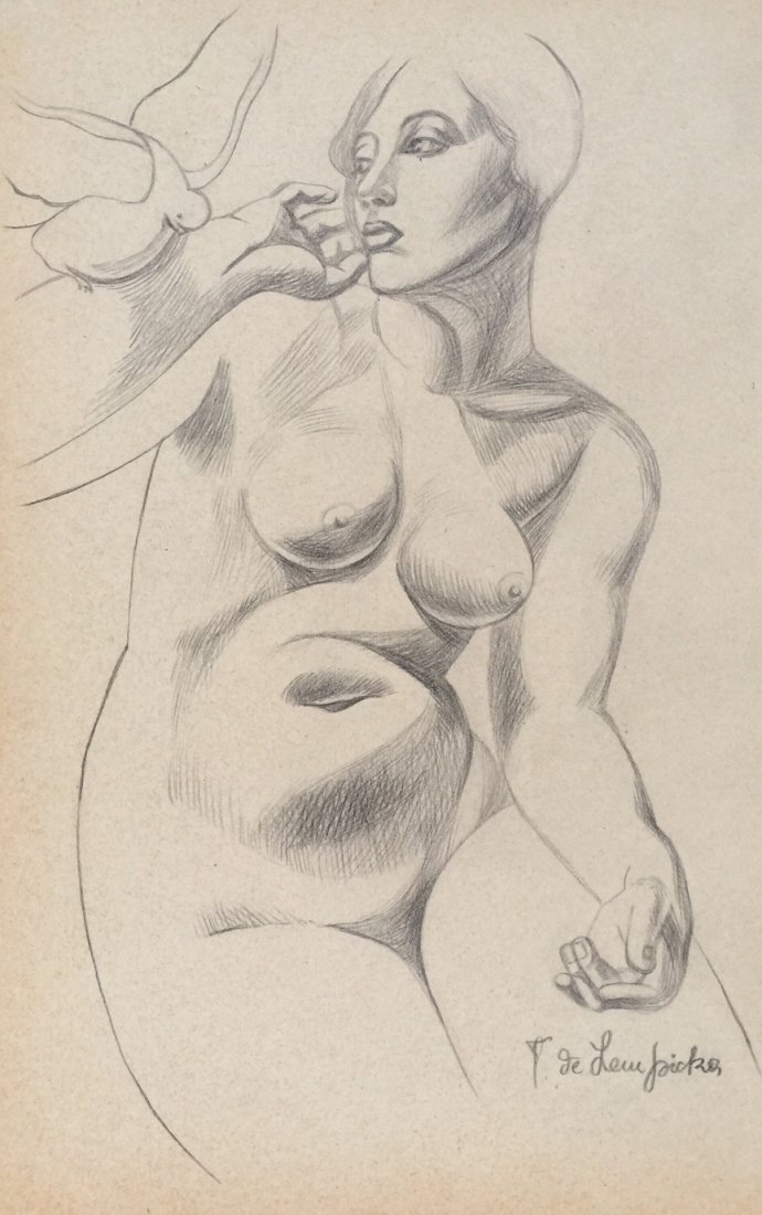 Tamara de Lempicka charcoal on paper Polish Modern: Charcoal on paper, drawing. Signed lower right. From a private collection. 7,9 x 12,4 in. (20 x 31,5 cm). Tamara de Lempicka (1898-1980, Polish). It is being sold in the manner or style of the artist.