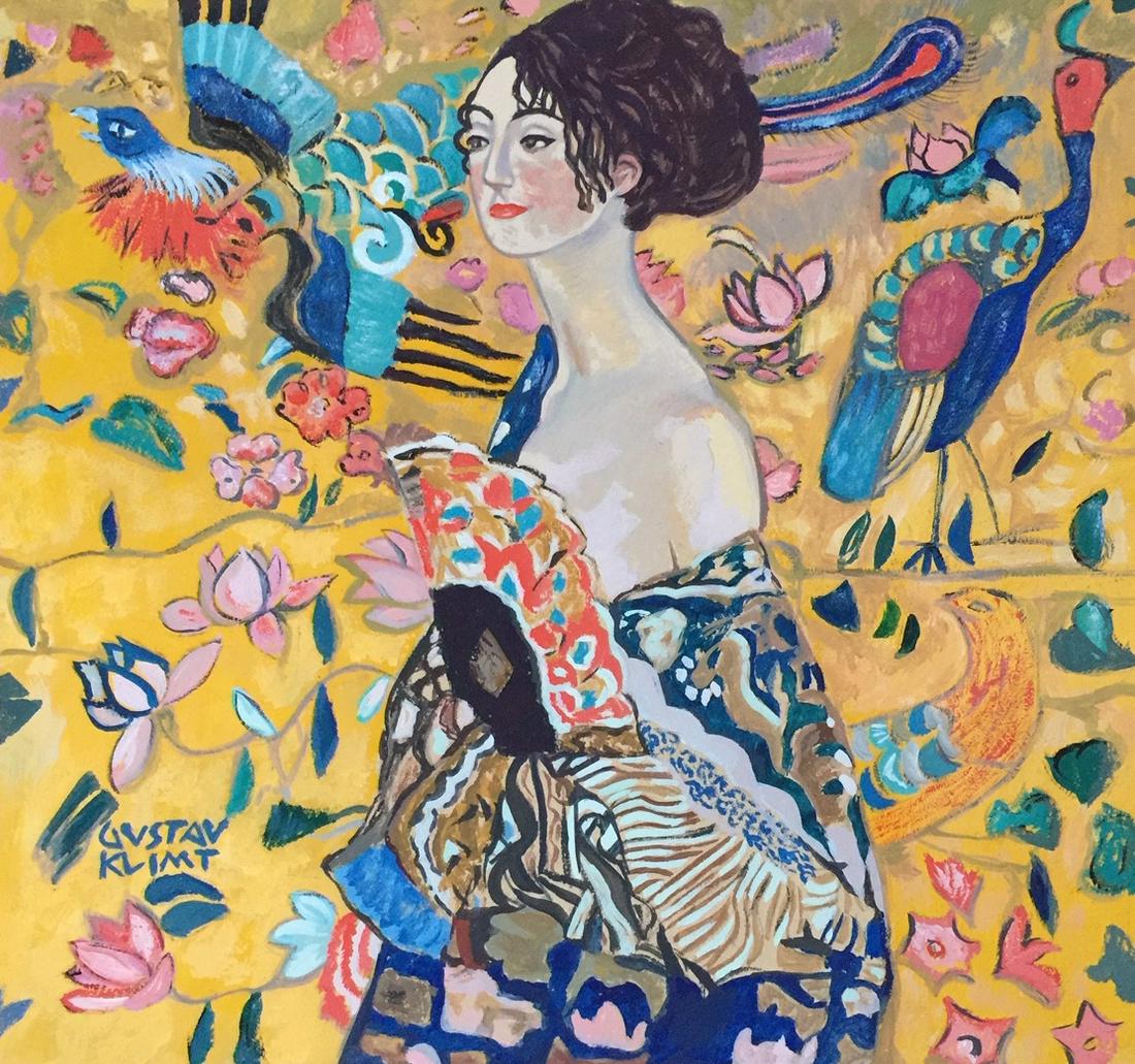 Gustav Klimt gouache on paper Austrian Modernist: Gouache on paper, painting. Signed lower left part. From a private collection. Attributed to Gustav Klimt (1862-1918, Austrian). 8 x 8,5 in. (20,4 x 21,5 cm). It is being sold in the manner or style o