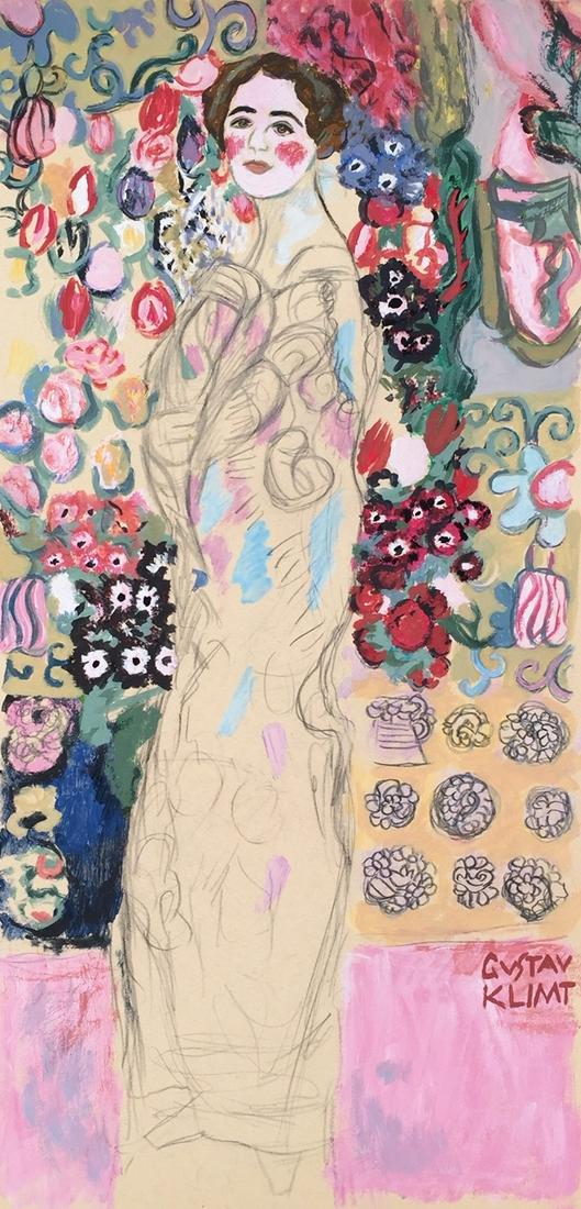 Gustav Klimt mixed media on paper Austrian: Mixed media on paper. Signed lower right part. From a private collection. Gustav Klimt (1862-1918, Austrian). 5,7 x 11,7 in. (14,5 x 29,7 cm). It is being sold in the manner or st yle of the artist. C