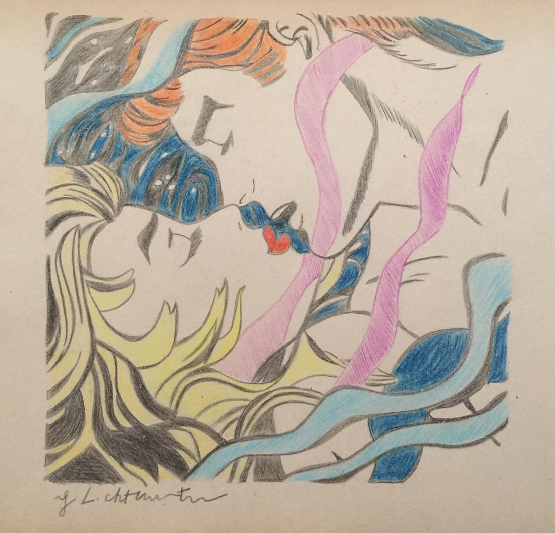 Roy Lichtenstein crayon on paper American: Crayon on paper, drawing. Signed lower left. From a private collection. 9,3 x 9,6 in. (23,5 x 24,5 cm). Roy Lichtenstein (1923-1997, American). It is being sold in the manner or style of the artist. C