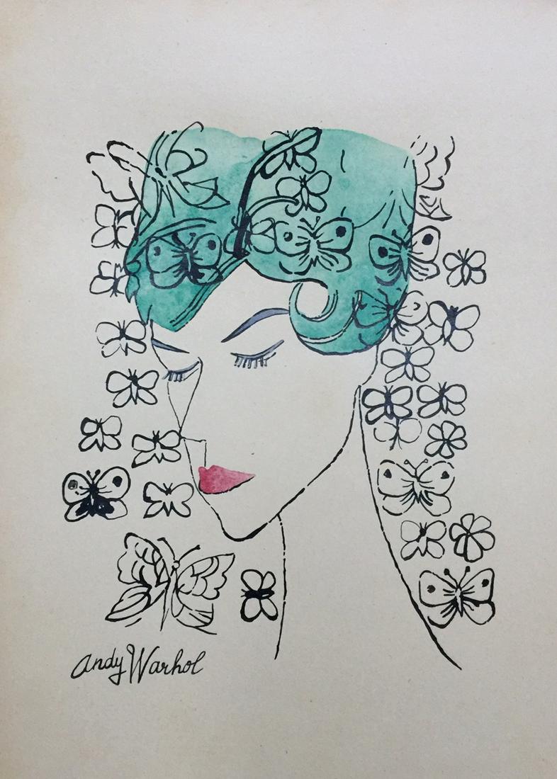 Andy Warhol watercolor & ink on paper American pop art: Watercolor, ink on paper, drawing. Signed lower left. From a private collection. 8,4 x 11,5 in. (21,4 x 29,2 cm). Andy Warhol (1928-1987). It is being sold in the manner or style of the artist. Woman 
