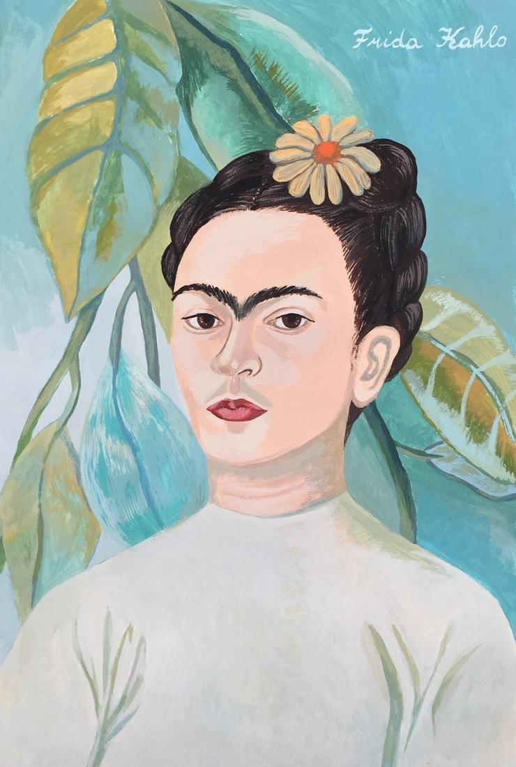 Frida Kahlo tempera on paper Surrealism: Tempera on paper, painting. Signed upper right. From a private collection. 8,1 x 11,8 in. (20,5 x 30 cm). Frida Kahlo (Mexican, 1907-1954). It is being sold in the manner or style of the artist. Porta