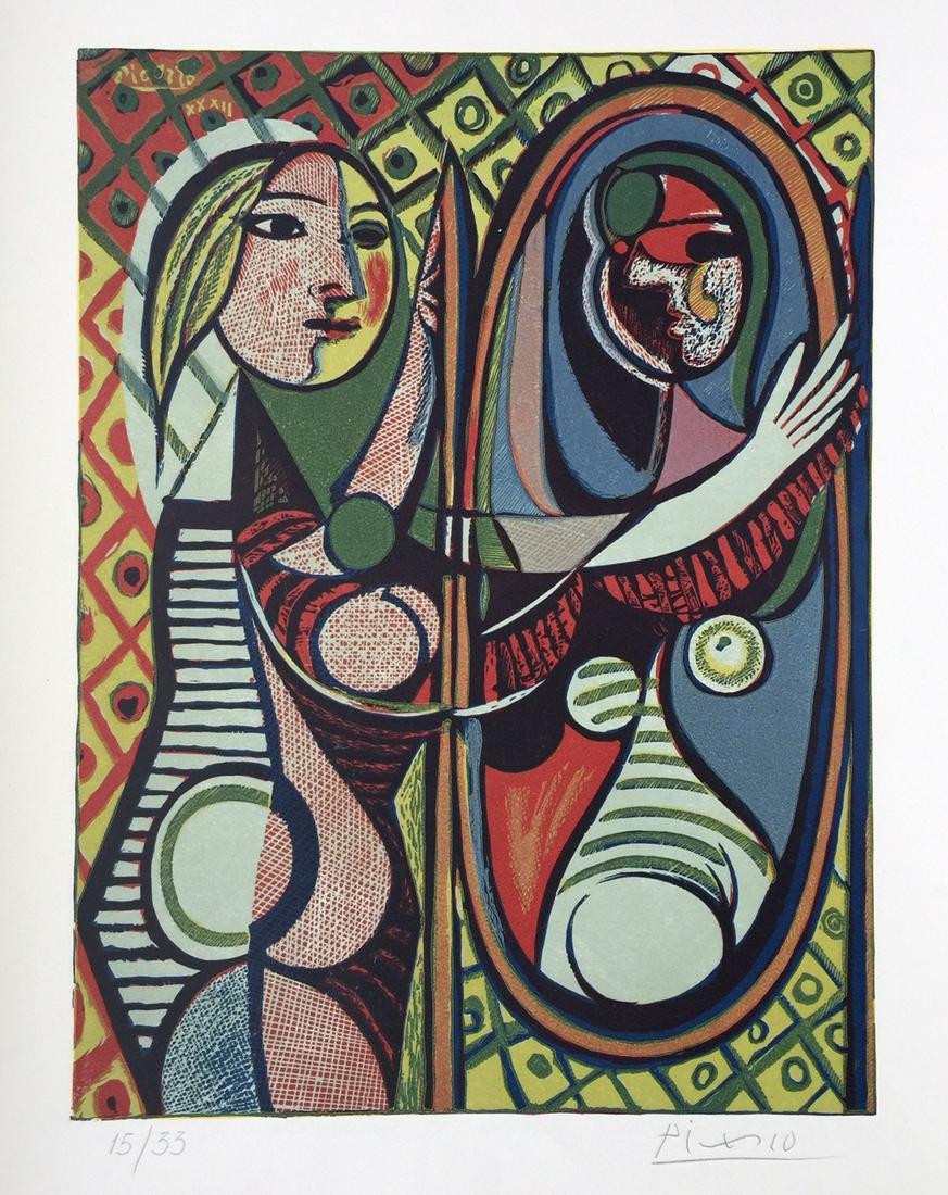 Pablo Picasso lithograph cubism art Spanish: Lithograph on paper. Signed lower right, lower left edition 15/33. P ablo Picasso (1881-1973). From a private collection. It is being sold in the manner or style of the artist . 15,7 x 18,7 in. (40 x