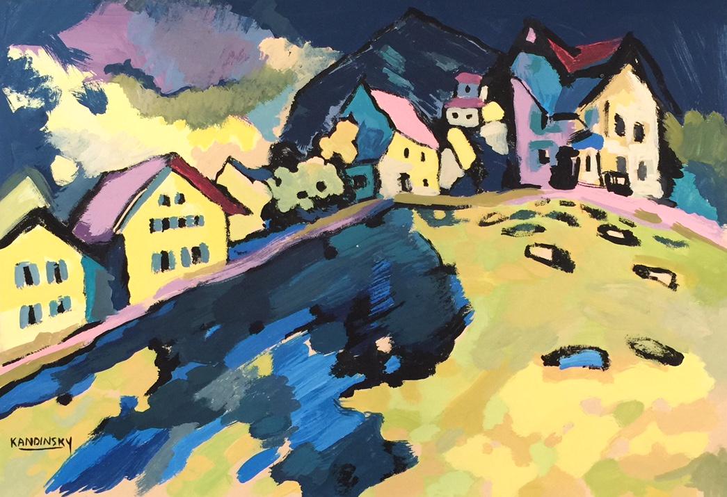 Wassily Kandinsky gouache on paper Russian art: Gouache, tempera on paper, painting. Signed lower left. From a private collection. 7,8 x 11,1 in. (19,7 x 28,3 cm). Wassily Kandinsky (1866-1944). It is being sold in the manner or style of the artist