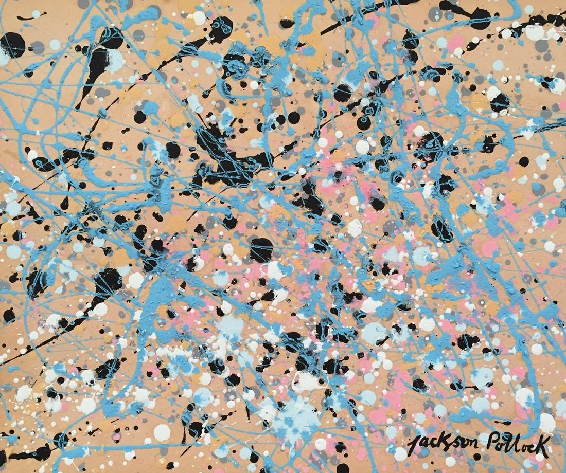 Jackson Pollock mixed media on paper American abstract: Mixed media on paper. Signed lower right. Jackson Pollock (1912-1956). From a private collection. It is being sold in the manner or style of the artist. 9,6 x 11,4 in. (24,3 x 29 cm). Abstract composi