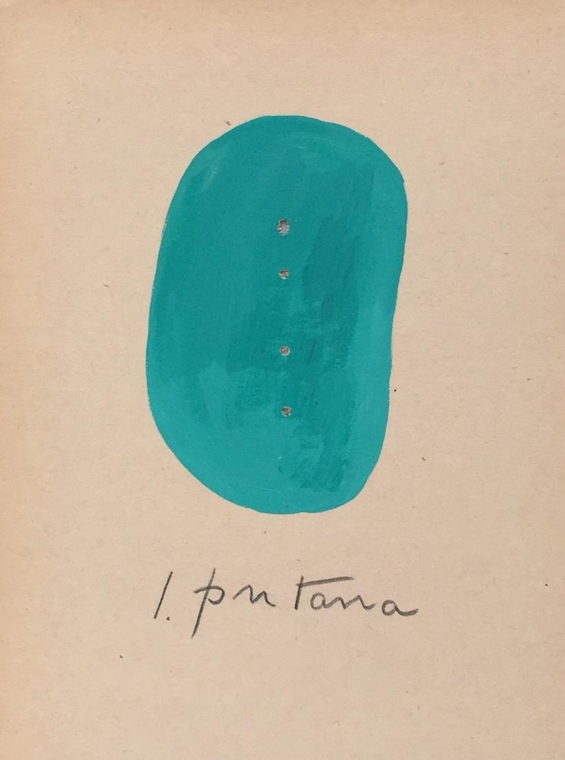 Lucio Fontana tempera on paper Italian Modernist: Tempera on paper, painting. Signed lower part. From a private collection. 5,7 x 7,7 in. (14,4 x 19,5 cm). Lucio Fontana (1899-1968, Argentine, Italian). It is being sold in the manner or style of the 