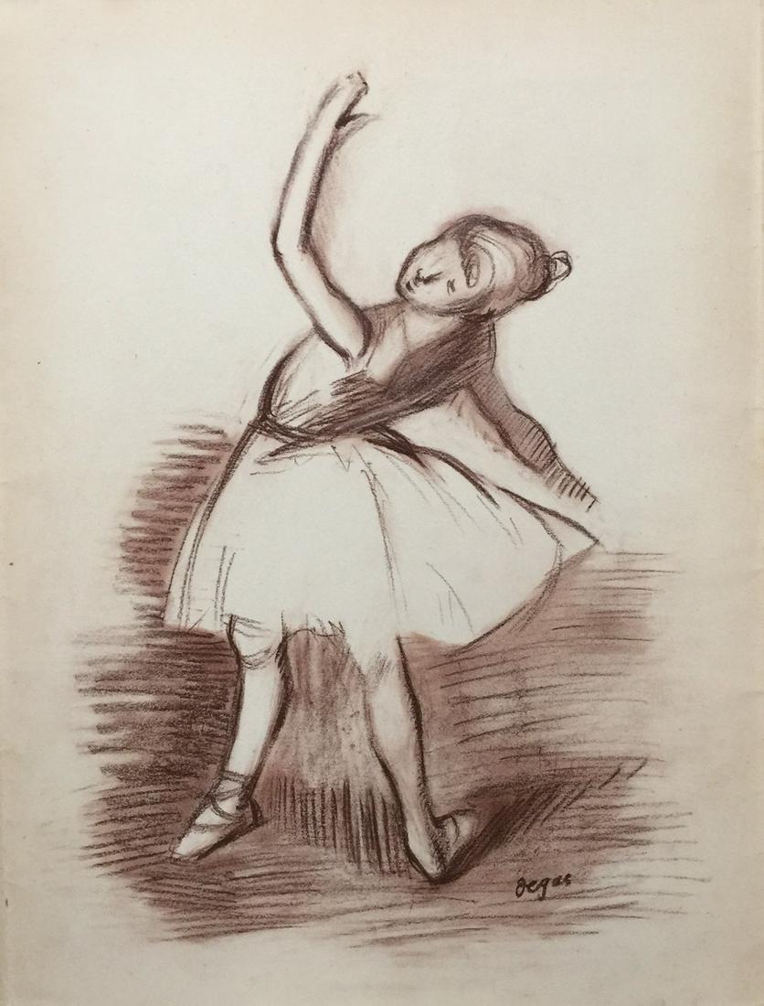 Edgar Degas pastel on paper style Impressionism: Pastel on paper, drawing. Signed lower right. From a private collection. 9,7 x 12,8 in. (24,5 x 32,5 cm). Edgar Degas (French, 1834-1917). It is being sold in the manner or style of the artist. Featur