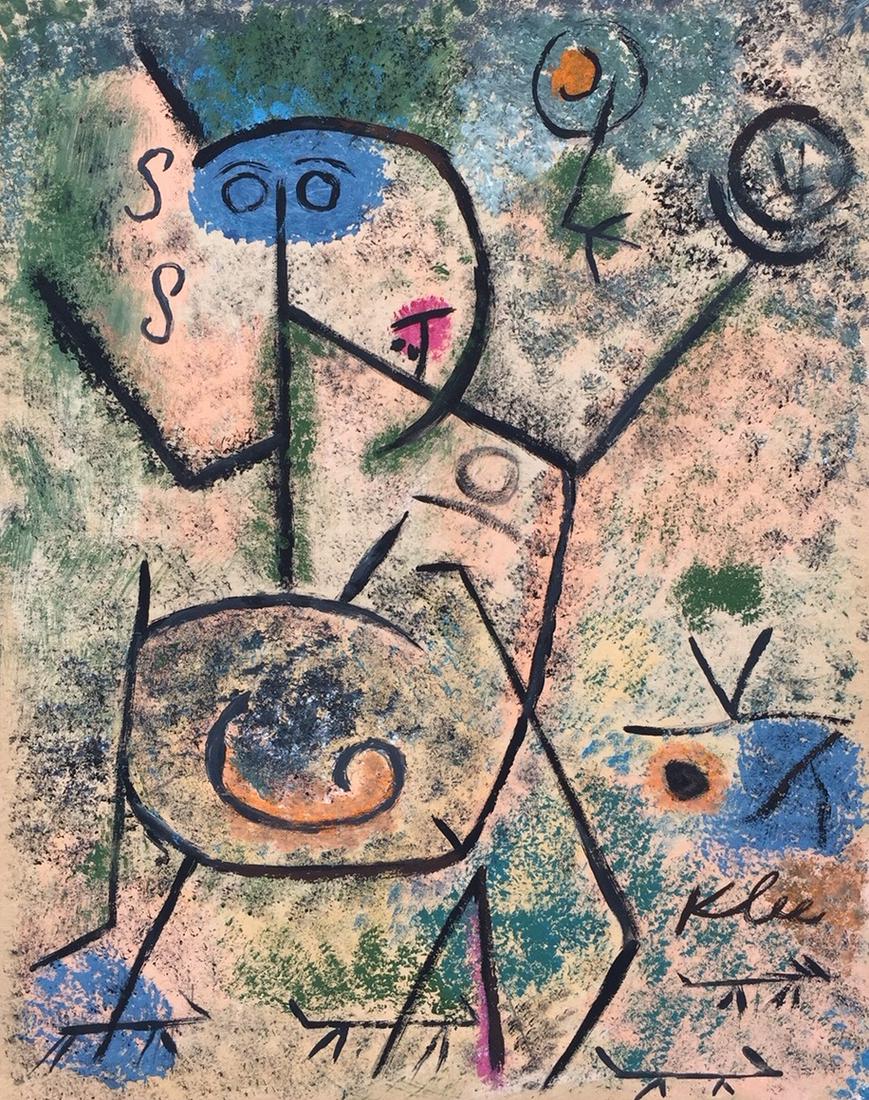 Paul Klee mixed media on paper Swiss German Abstract: Mixed media on paper, painting. Signed lower right. From a private collection. 6 x 7,7 in. (15,4 x 19,5 cm). Paul Klee (1879-1940, Swiss). It is being sold in the manner or style of the artist. Featur