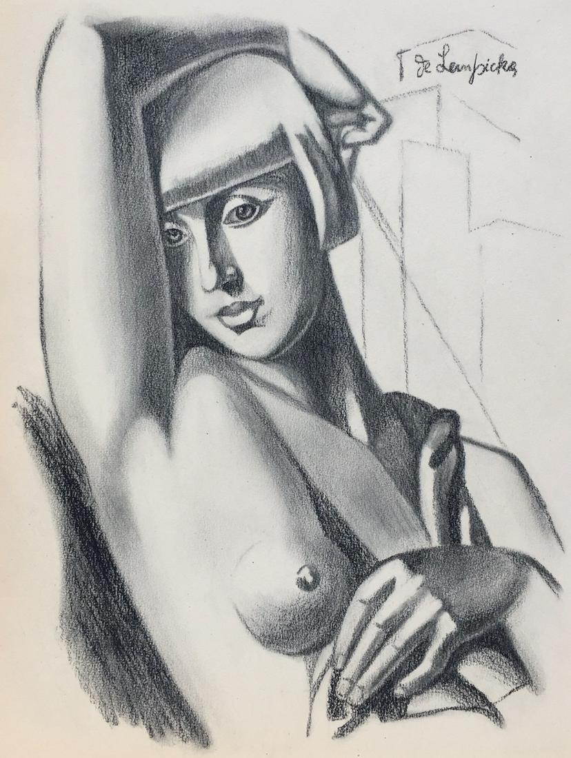 Tamara de Lempicka charcoal on paper Polish Modern: Charcoal on paper, drawing. Signed upper right. From a private collection. 9,6 x 12,6 in. (24,5 x 32 cm). Tamara de Lempicka (1898-1980, Polish). It is being sold in the manner or style of the artist.