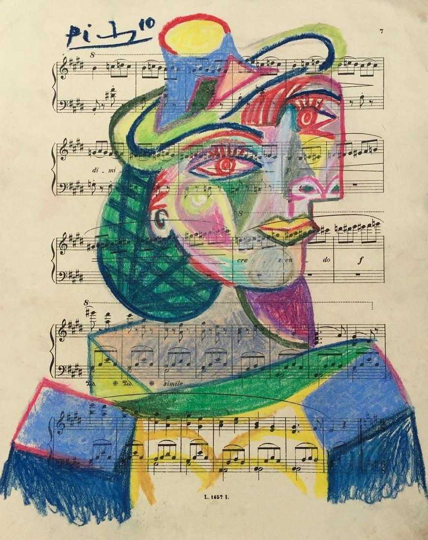Pablo Picasso pastel on paper Spanish Cubism (1 of 3)