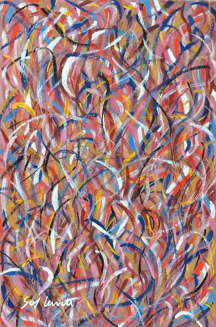 Sol Lewitt American Minimalism oil on canvas on c/b: Oil on canvas on cardboard, painting. Signed lower left. From a private collection. 7,9 x 11,8 in. (20 x 30 cm). Sol Lewitt (1928-2007, American). It is being sold in the manner or style of the artist