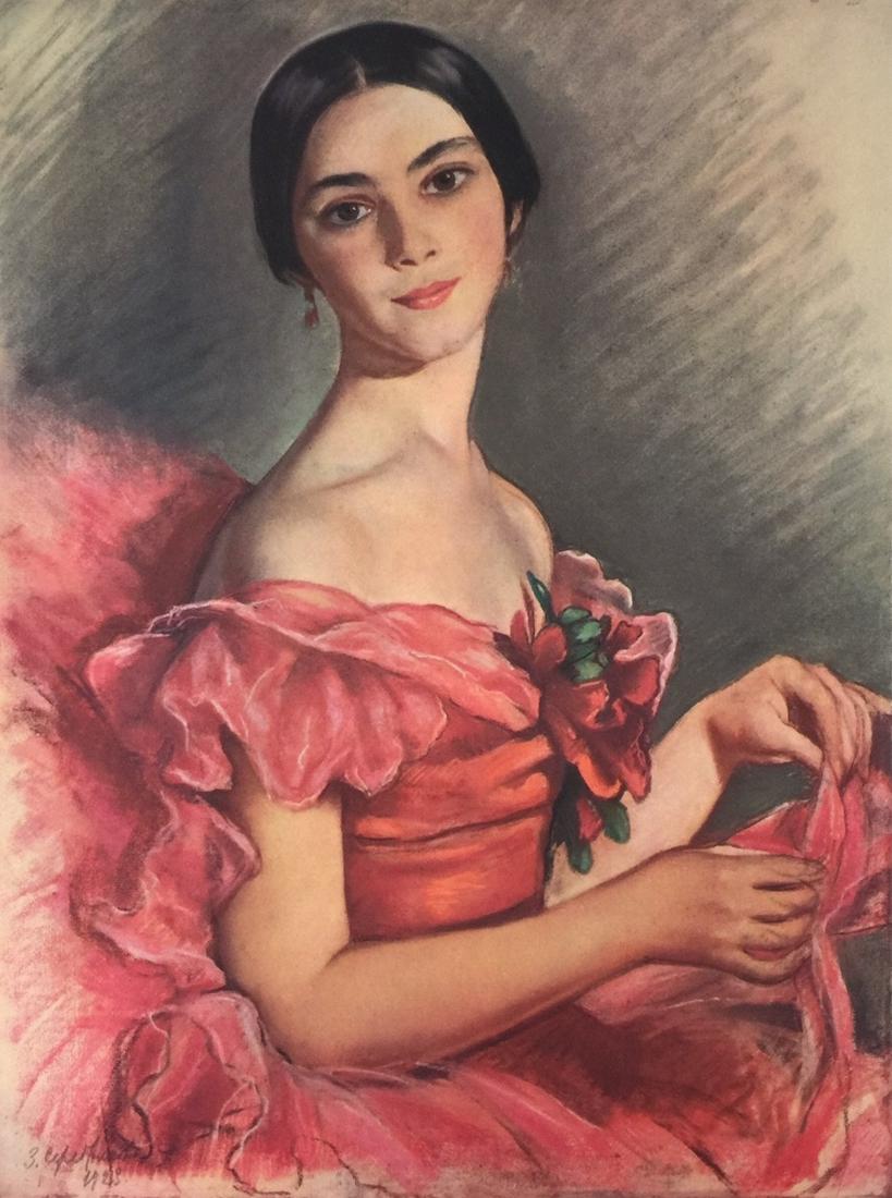 Lithograph print Serebriakova portrait ballerina Modern (1 of 5)