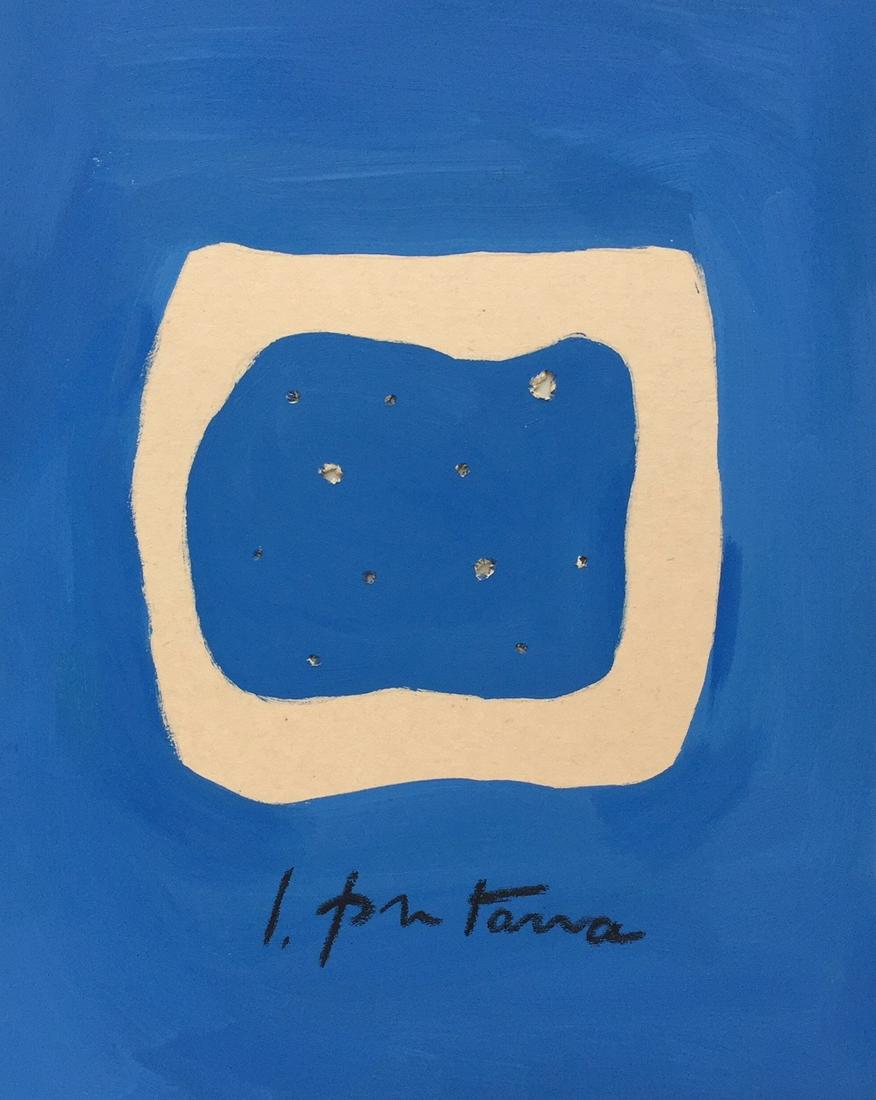 Lucio Fontana tempera on paper Italian Modernist: Tempera on paper, painting. Signed lower part. From a private collection. 6,1 x 7,6 in. (15,5 x 19,2 cm). Lucio Fontana (1899-1968, Argentine, Italian). It is being sold in the manner or style of the 