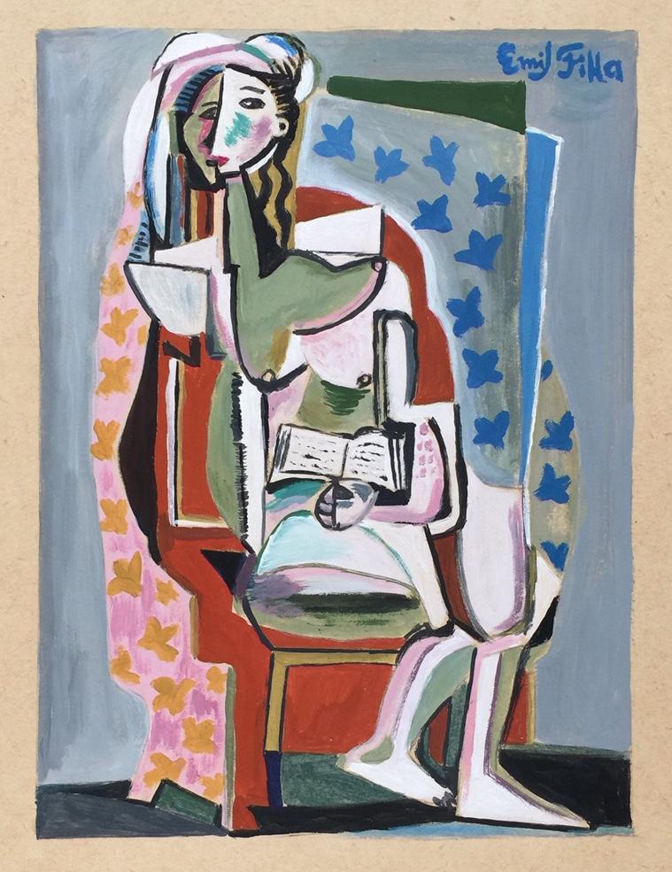 Emil Filla tempera gouache on paper Cubism style Czech: Tempera, gouache on paper, painting. Signed upper right. From a private collection. 8 x 9,9 in. (20,5 x 25,3 cm). Emil Filla (1882-1953, Czech). It is being sold in the manner or style of the artist. 