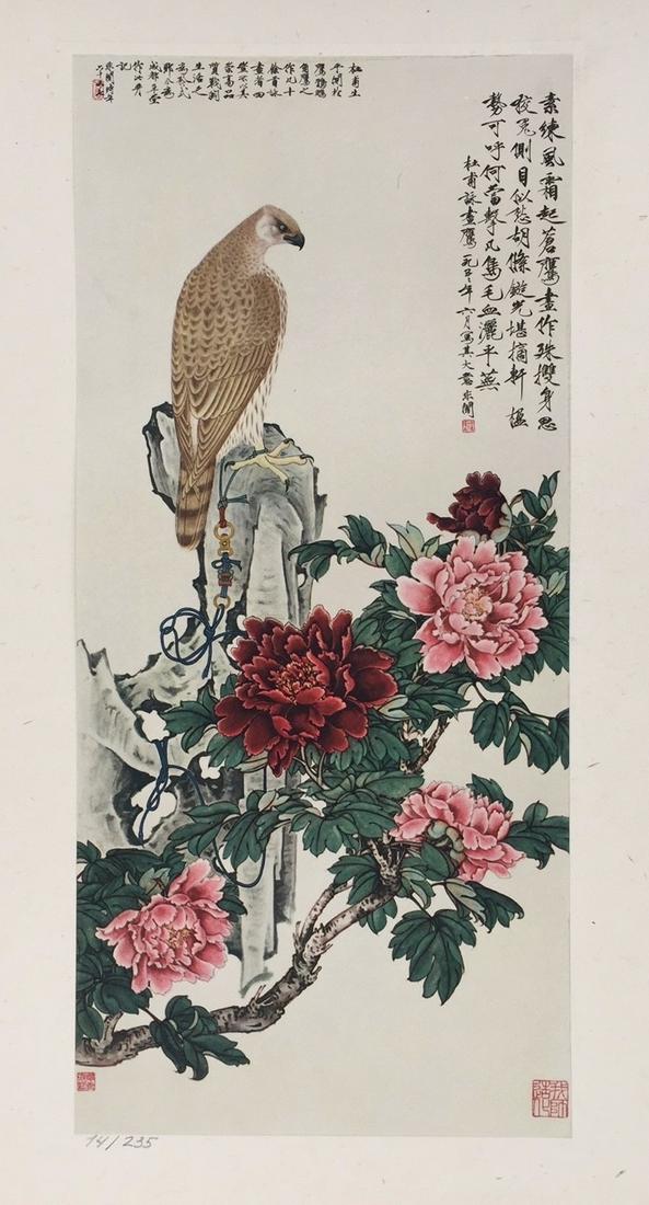 Vintage litho on paper Chinese art calligraphy hawk (1 of 10)