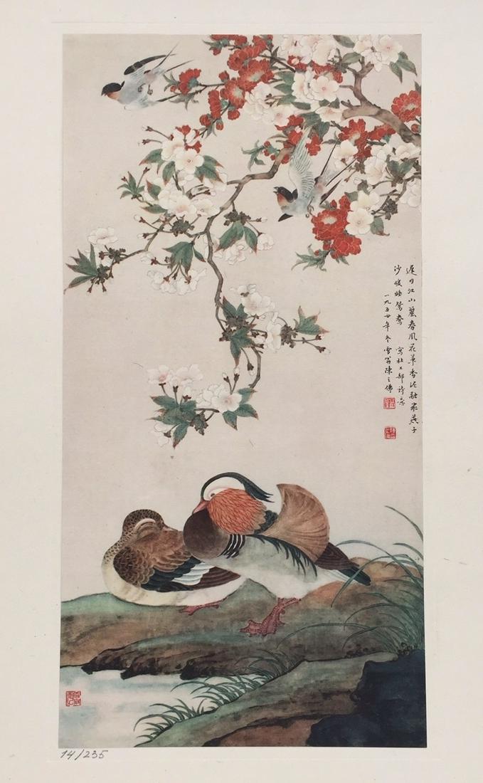 Vintage litho on paper Chinese art calligraphy Ducks (1 of 8)
