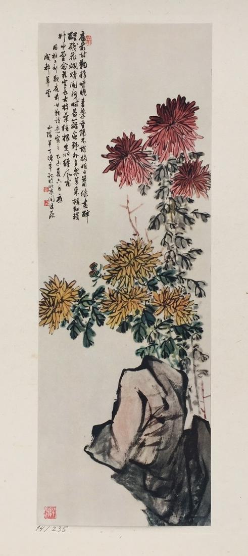 Vintage litho on paper Chinese art calligraphy Daisies (1 of 8)