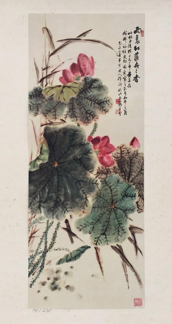 Vintage litho on paper Chinese art calligraphy Flowers (1 of 9)