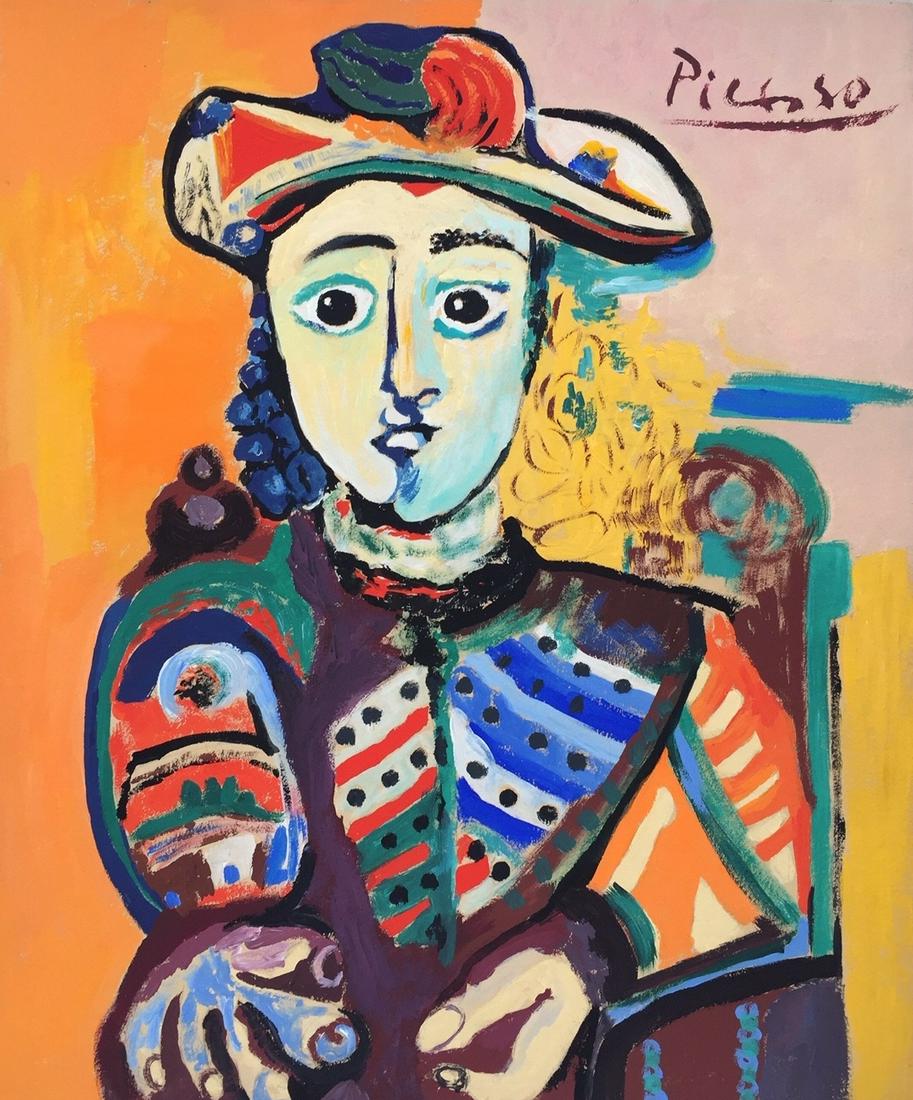 Pablo Picasso tempera on cardboard Spanish Cubism style (1 of 3)