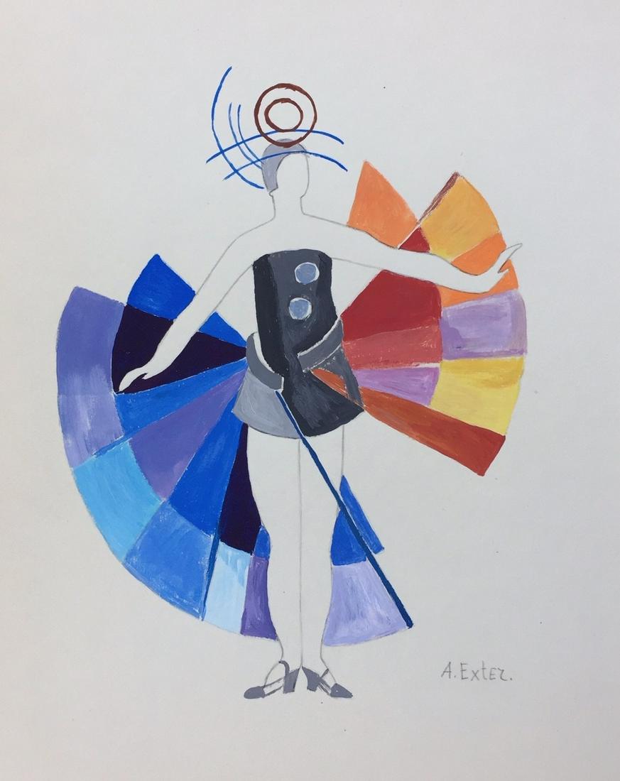 Alexandra Exter mixed media on paper Constructivism: Tempera on paper, painting. Signed lower right. From a private collection. Alexandra Exter (1882-1949, Russian-French). 8,4 x 11,2 in. (21,3 x 28,5 cm). It is being sold in the manner or style of the