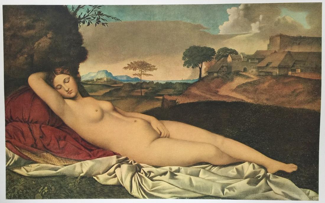 Giorgione lithograph print vintage naked Venus Italian (1 of 4)