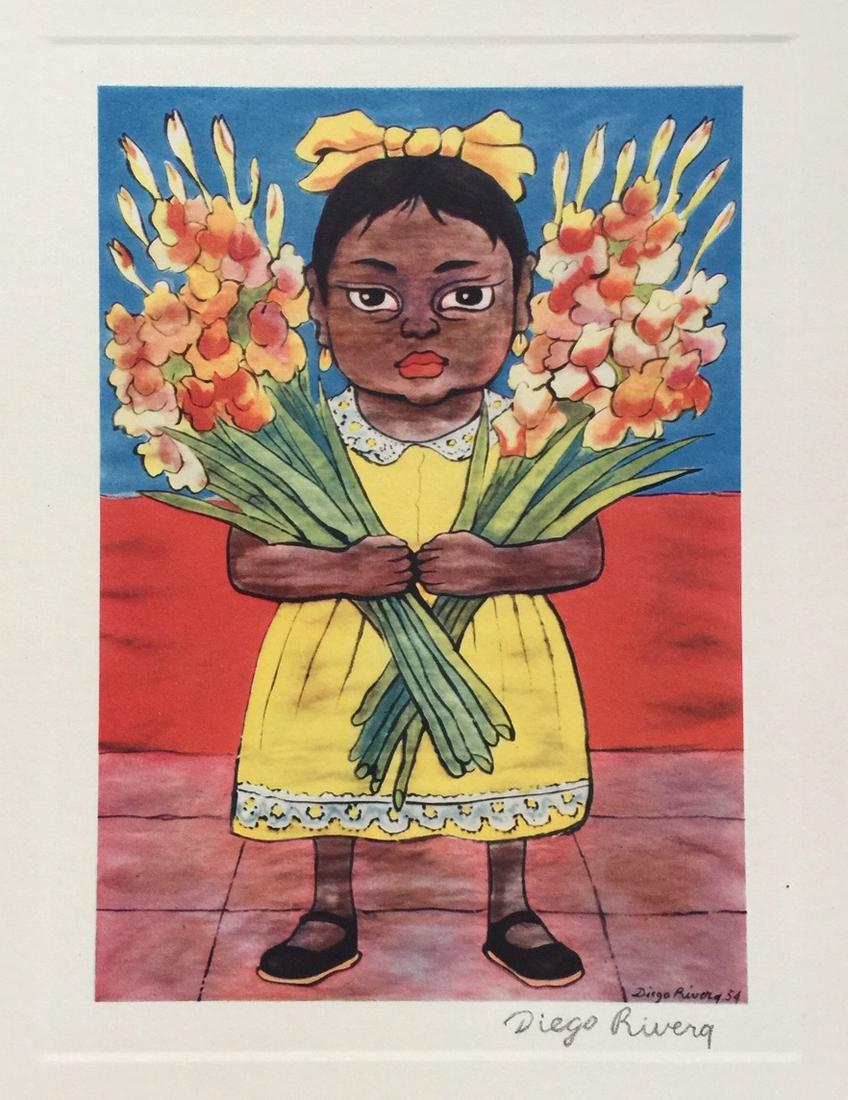 Diego Rivera vintage litho girl with flowers Mexican (1 of 3)