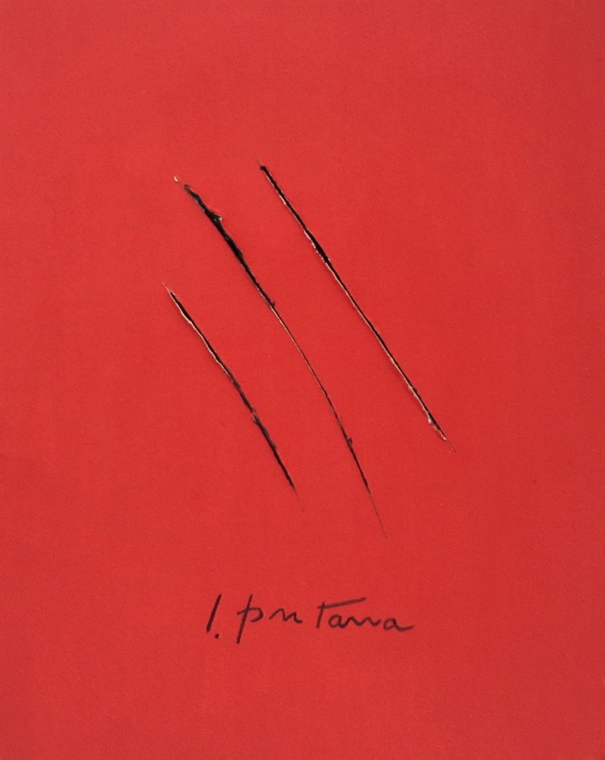 Lucio Fontana tempera on c/b Italian Modernist red (1 of 2)
