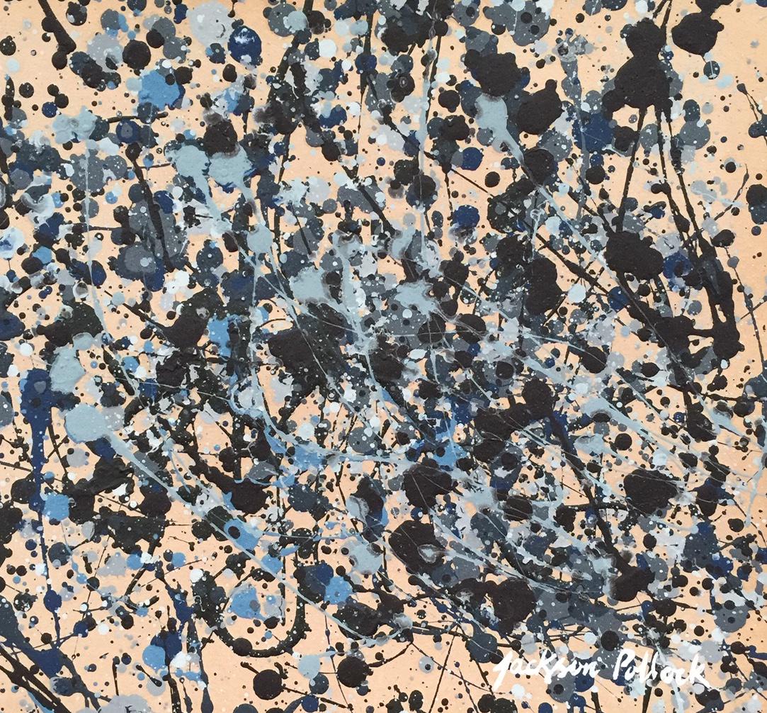 Jackson Pollock mixed media on paper American abstract: Mixed media on paper. Signed lower right. Jackson Pollock (1912-1956). From a private collection. It is being sold in the manner or style of the artist. 9,1 x 9,8 in. (23 x 25 cm). Abstract compositio